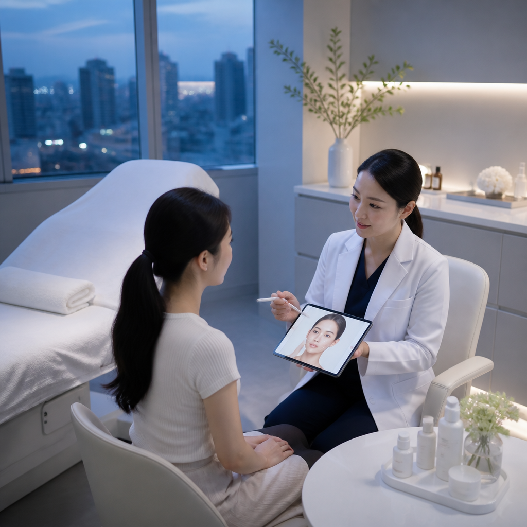 Bác sĩ đang giải thích quy trình thẩm mỹ cho khách hàng