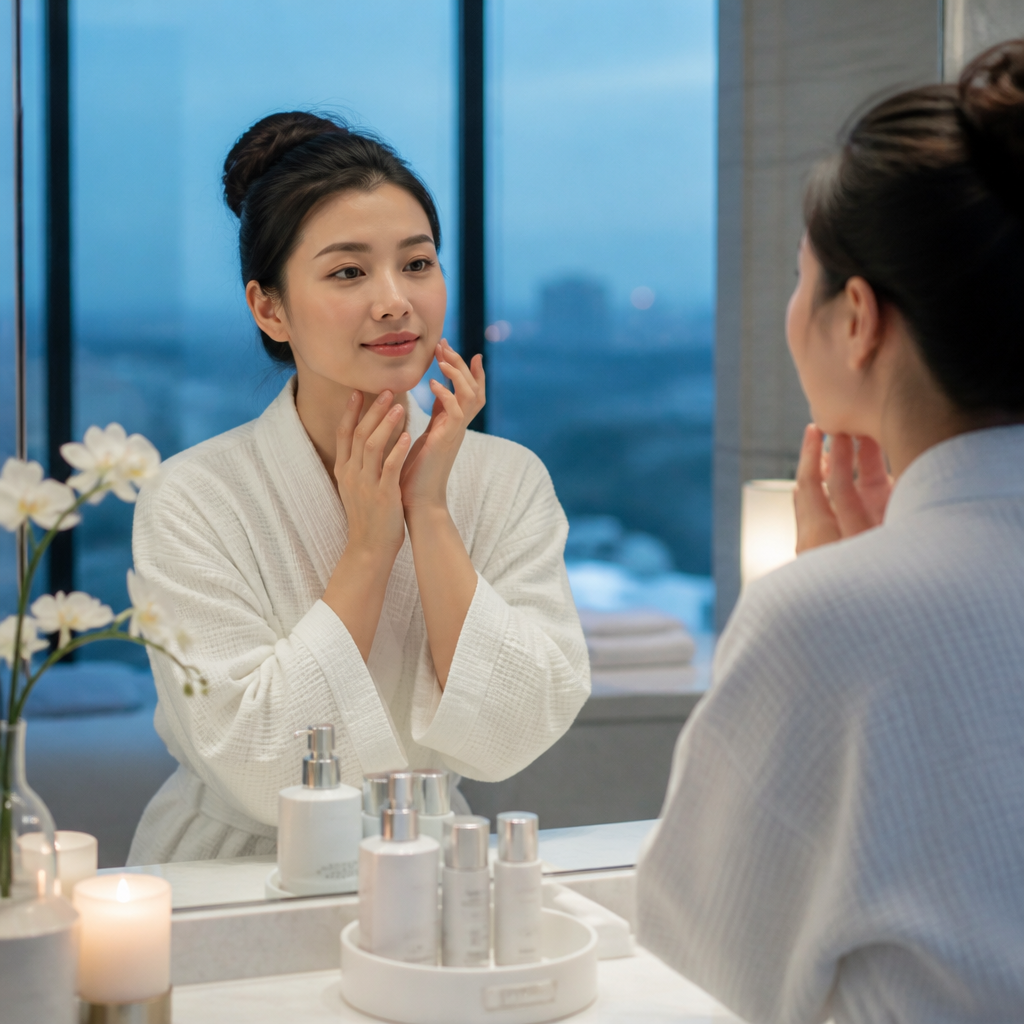 Khách hàng đang chuẩn bị cho liệu trình làm đẹp tại cơ sở uy tín